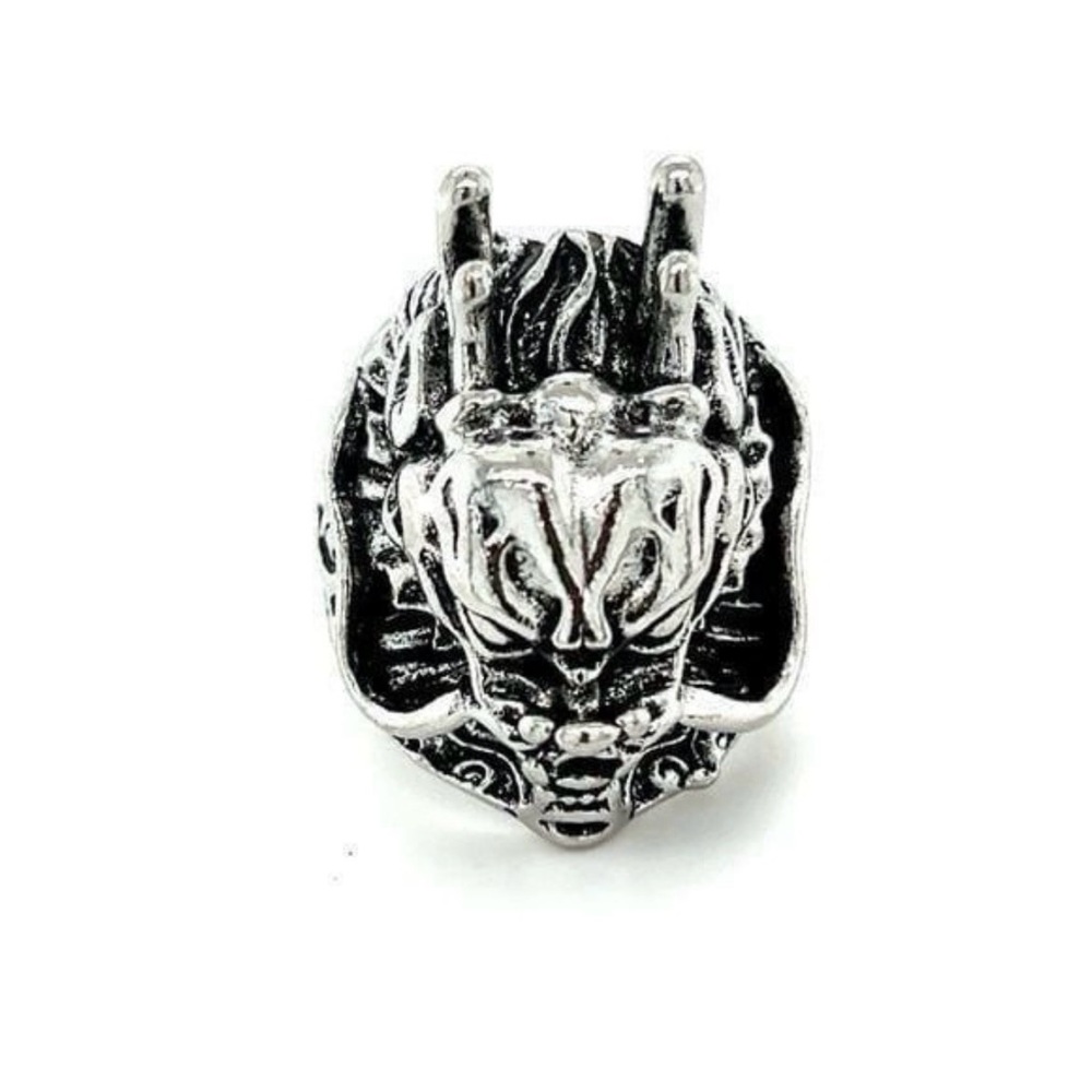 Silver Tone Dragon Head Men's Ring